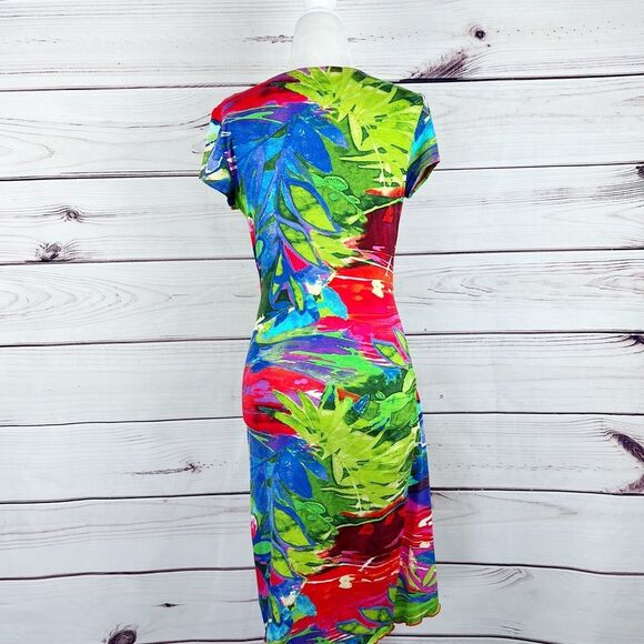 Joseph Ribkoff Colorful Tropical Faux Wrap Dress Sz 8 - Picture 6 of 7